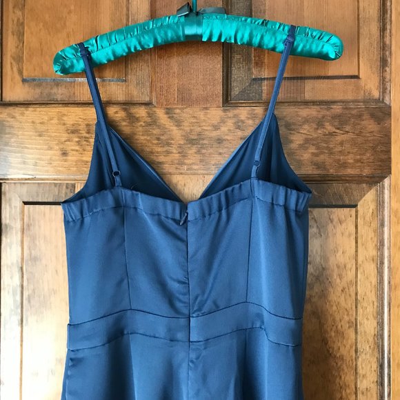 NWT Dynamite Silky Dark Blue Split Leg Jumpsuit w/Spaghetti Straps X-Small - Picture 8 of 15
